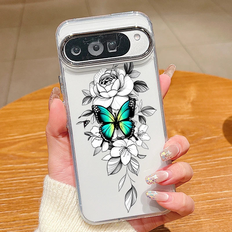 Retro Butterfly Pattern Clear Phone Case For Google Pixel 10 9 8 7 Pro Pixel 9 10 Pro XL 7A 8A 9A Shockproof Soft TPU Back Cover