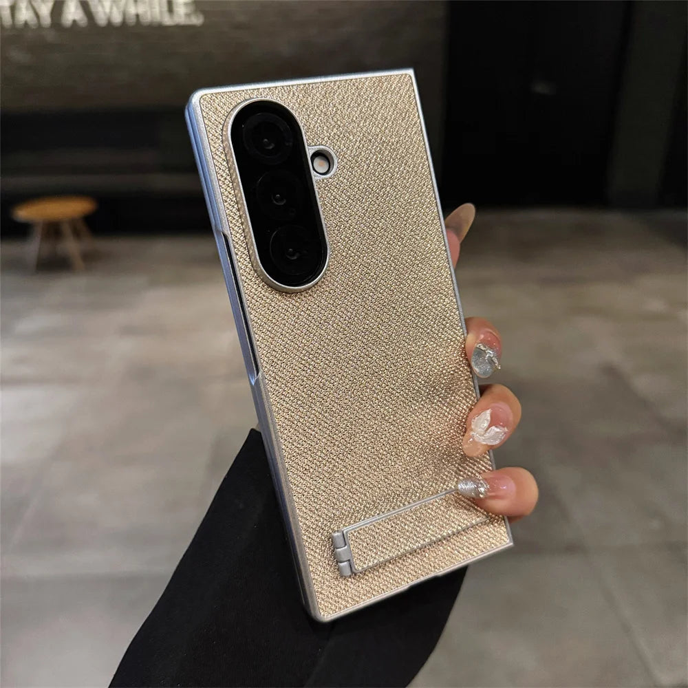 Luxury Full Glitter Rhinestone Folding Stand Phone Case For Samsung Z Fold 7 6 5 4 3 Plating Shockproof Frame Protection Cover