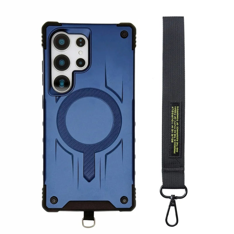 Luxury Carbon Fiber Pattern Magnetic Armor Case for Samsung S25 S24 S23 Ultra Plus Edge FE A35 A55 A36 A56 A16 A26 A17 A15 A14