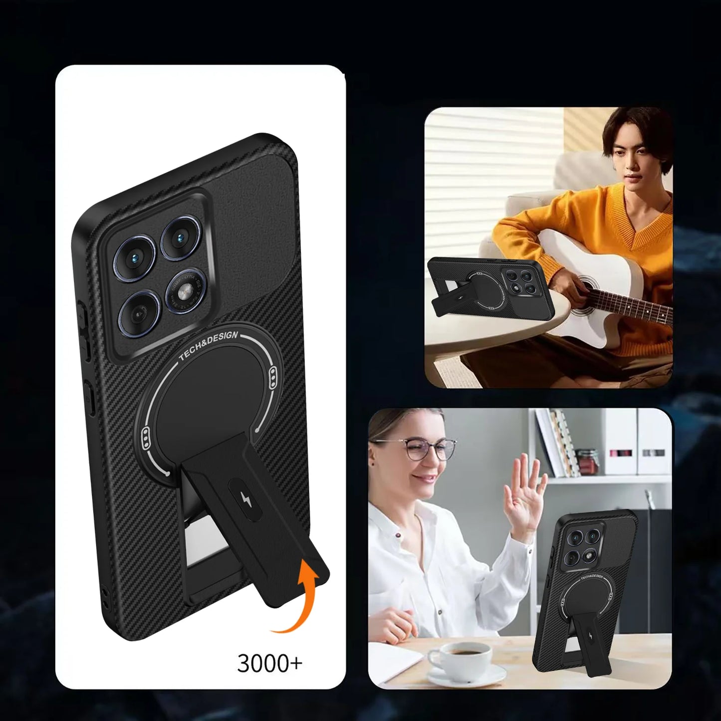 Carbon Fiber Pattern Armor Phone Case For Moto Edge 60 Fusion 50 Pro Cover Magnetic Wireless Chraging Fold Stand Back Fundas