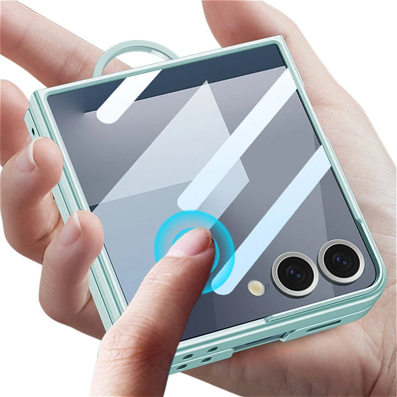 Luxury Magnetic Integrated Case With Ring For Samsung Galaxy Z Flip 7 ZFlip7 2-piece Set With Film For Magsafe Back Cover Funda