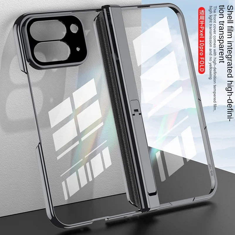 Magnetic Hinge Folding Bracket Plated Frame Transparent Glass Protective Film Case for Google Pixel 10 Pro Fold Protect Cover