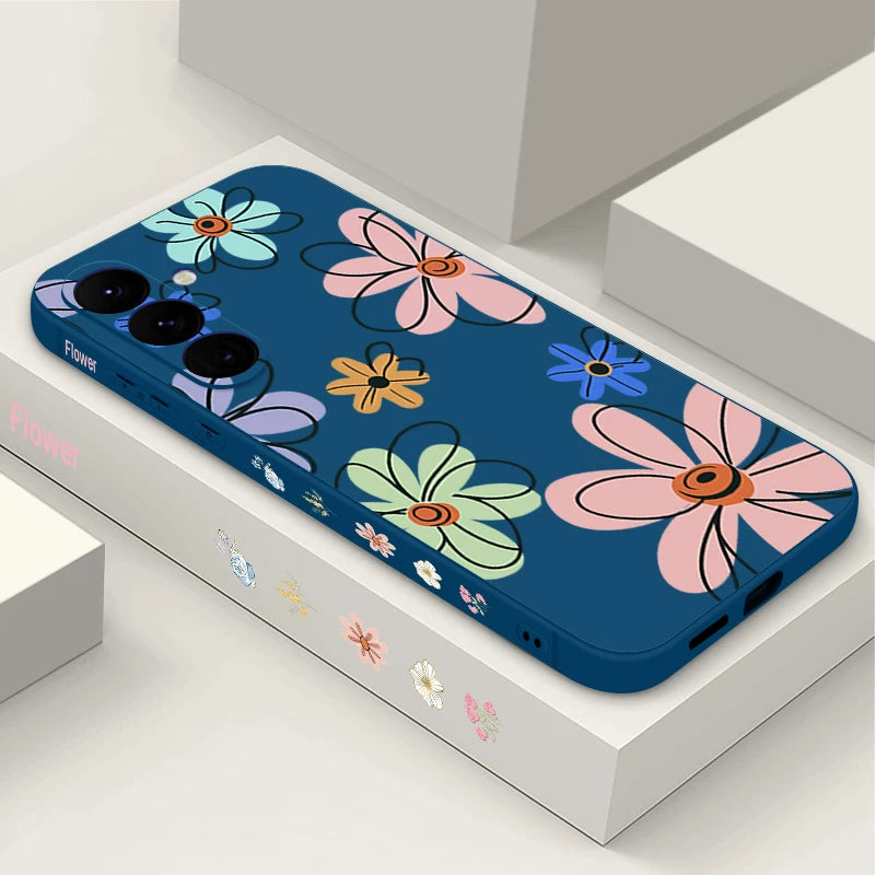 Cute Cartoon Flowers Lanyard Case For Samsung Galaxy S25 Ultra S24 S23 S22 Plus S21 FE A15 A16 A35 A36 A54 A55 A56 5G Capa Coque