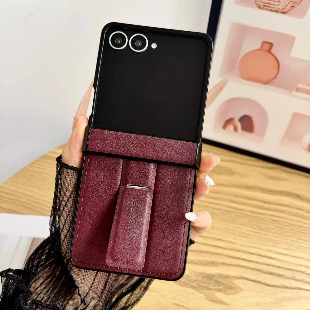 Luxury Retro Cowhide Pattern Folding Stand Case for Samsung Galaxy Z Flip 8 ZFlip 3 4 5 6 7 8 Leather Hinge All-inclusive Cover