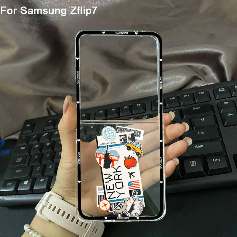 Hot Ticket Travel Label New York Tokyo Phone Case For Samsung Galaxy Z Flip 7 6 5 3 4 Clear Hard PC Folding Cover For Z Flip 6