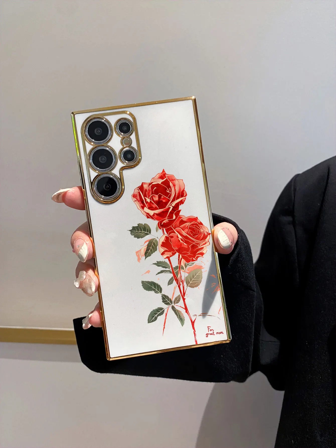 Luxury Plating Red Rose Pattern Design Phone Case For Samsung Galaxy S25 Ultra S24 S23 FE S22 S21 S20 Plus Silicone Back Cover