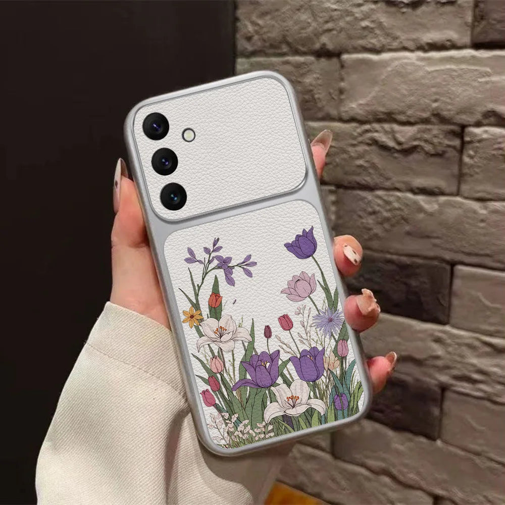 Camera Window Fower Phone Case For Samsung S26 Ultra S24 S25 FE S23 A56 5G A57 A37 A27 A17 A07 A06 A16 A26 A54 A55 Leather Cover