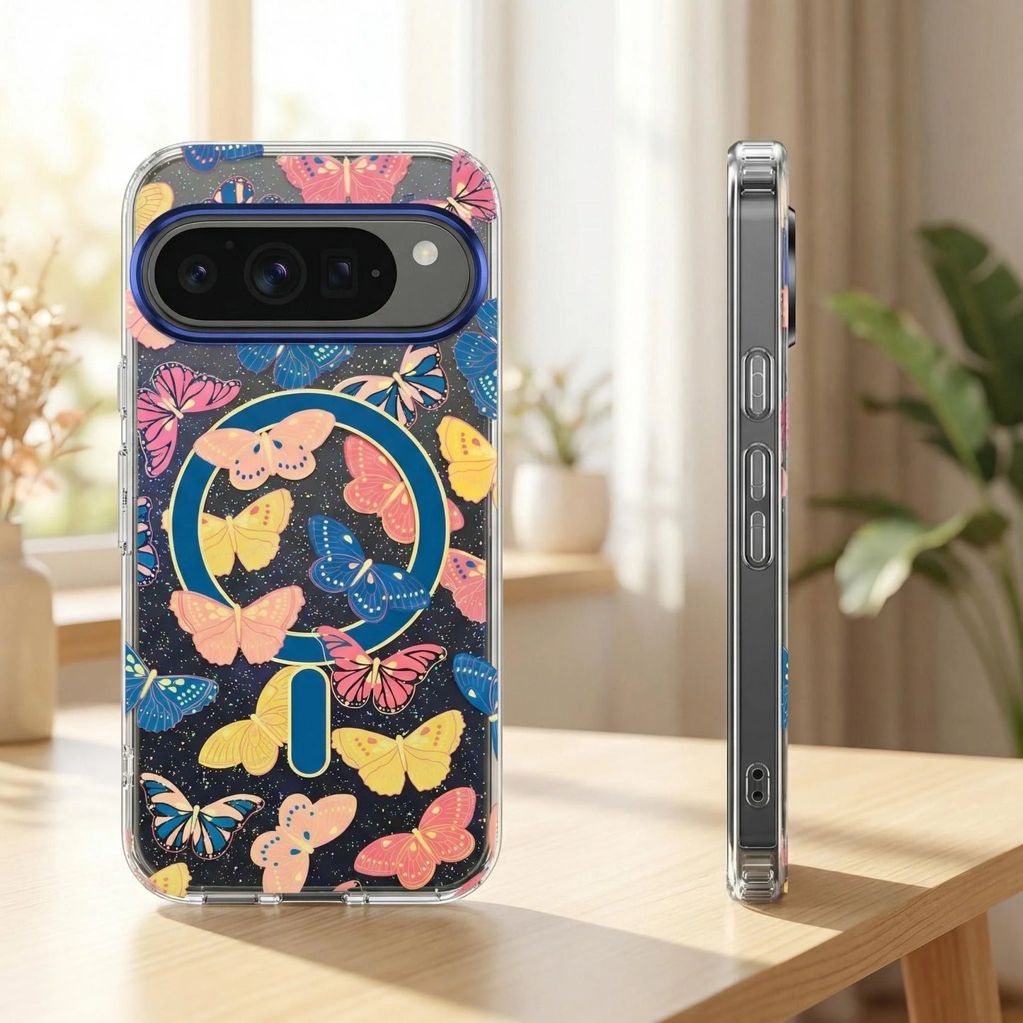 For Google Pixel 10ProXL 9ProXL 9/10Pro 10A 9A Magnetic Phone Case Gradient Blue Light Colorful Butterfly Glitter IMD Anti-Fall.