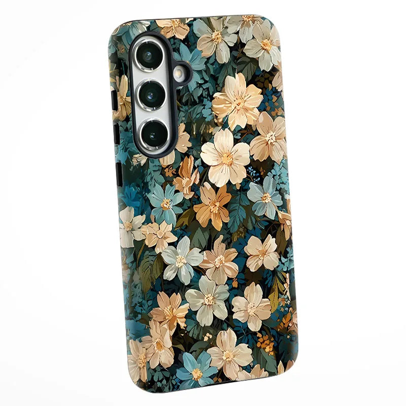 Retro Flower 2 IN 1 Film shell Phone Case For Samsung S25 S24 S23 S22 S21 Plus Ultra S25 Edge S20 FE A56 A16 15 26 36 Cover
