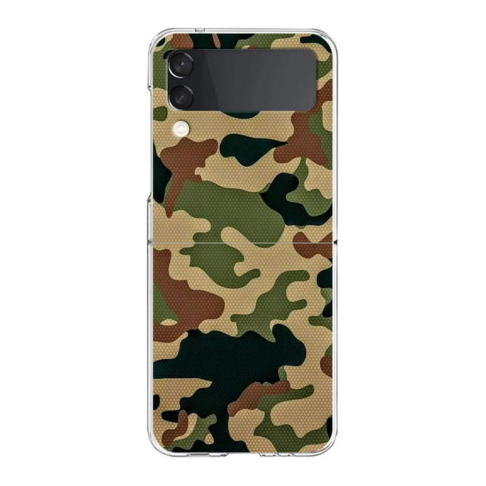 Camouflage Camo Military Phone Cover For Samsung Galaxy Z Flip 7 6 5 4 Case Transparent For Samsung Z Flip 3 Hard PC Foldable