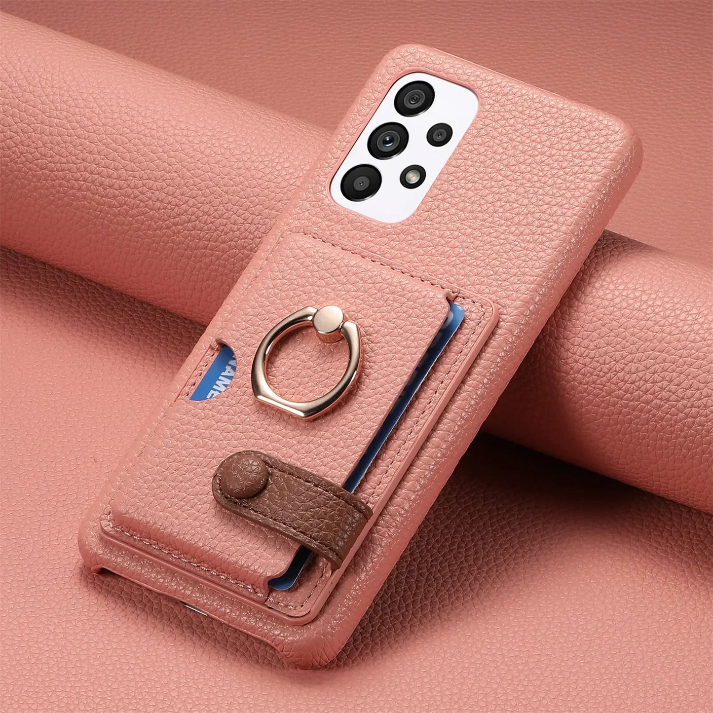 Ring Leather Phone Case for Samsung Galaxy S25 23 S21 FE S24 Ultra S22 Plus A54 A15 A25 A35 A55 Wallet  with Card Holder Cover