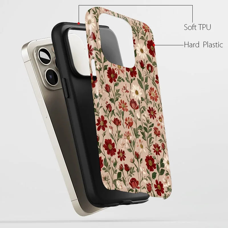 For Samsung S25 S24 S23 S22 S21 Plus Ultra S25 Edge S20 FE A56 A16 15 26 36 Vintage Flower 2 IN 1 Film shell Phone Case Cover