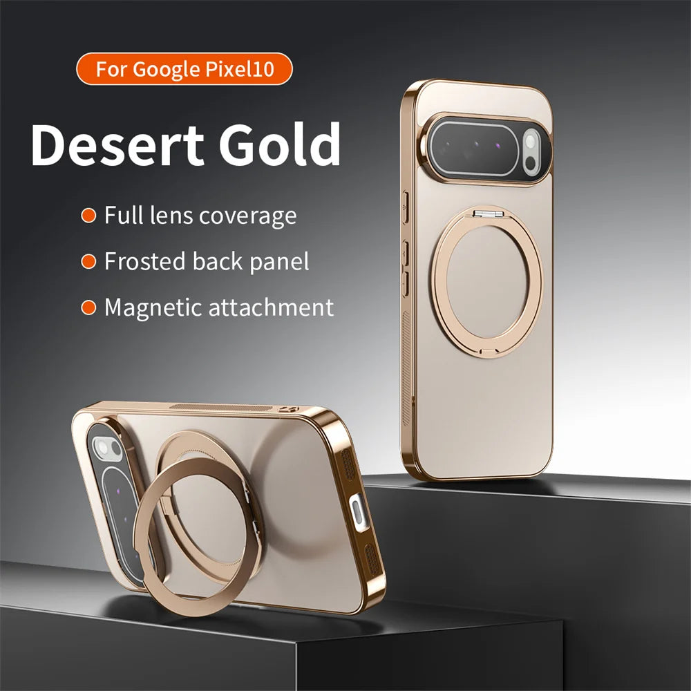 Luxury Rotating Magnet Ring Magnetic Stand Phone Case For Google Pixel9 10 Pro XL 9A 8 8A Solid Color Plating PC Protector Cover