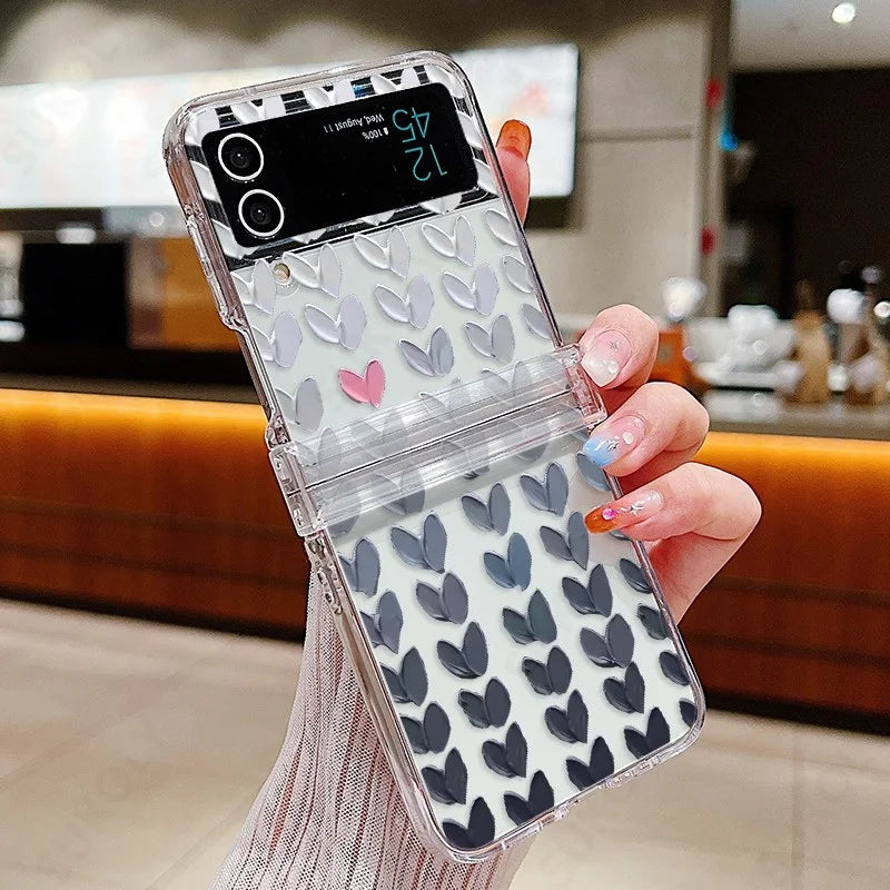 For Samsung Galaxy Z Flip7 FE Flip6 Case Love Pattern Shockproof Clear Folding Phone Case For Samsung Galaxy Z Flip 7 6 5 4 3 5G