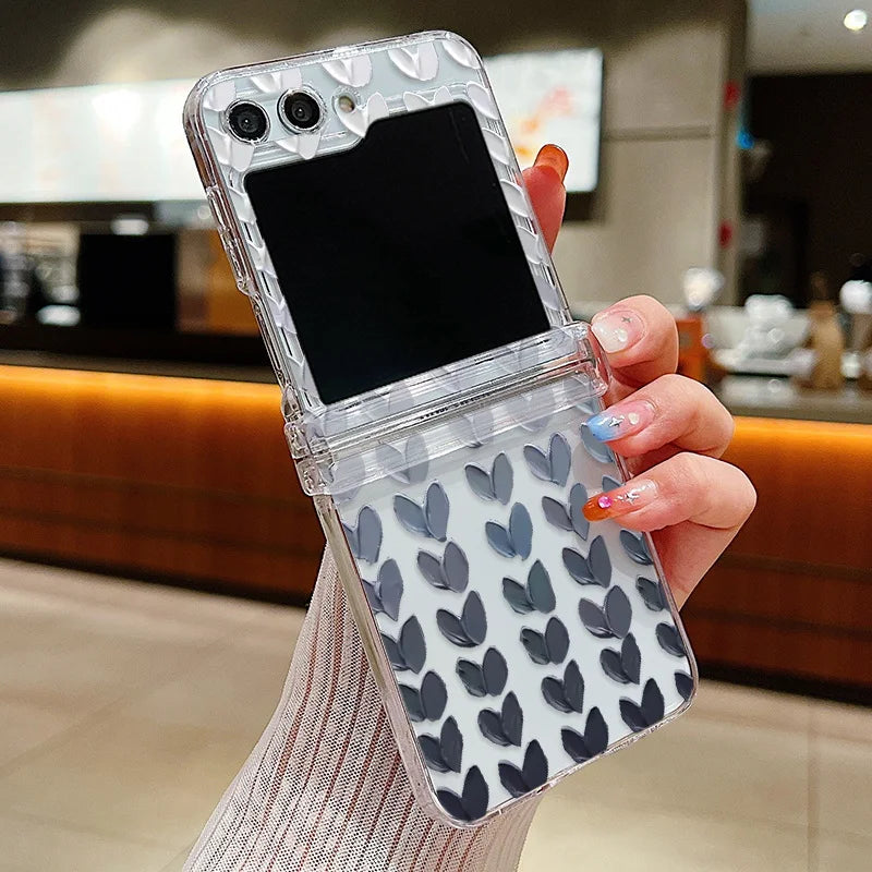 Love Heart Print Transparent Phone Case For Samsung Galaxy Z Flip7 FE Flip6 Folding Hard Cover For Samsung Z Flip 7 6 5 4 3 5G