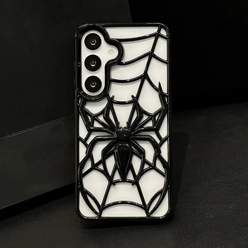 Funny 3D Hollow-out Spider Phone Case For Samsung Galaxy S25 S24 S23 S22 Ultra Plus S23FE S24FE Heat Dissipation Back Cover