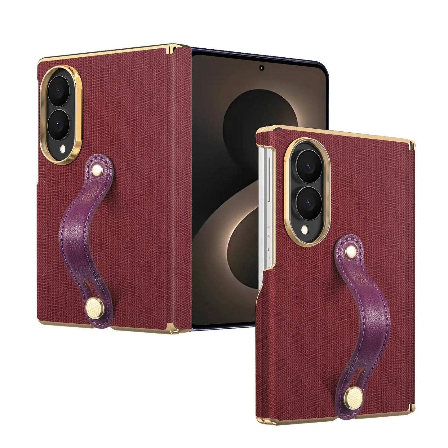 Business Plaid Leather Texture Case for Samsung Galaxy Z Fold 8 Ultra Fold7 6 Dual-Axis Hinge Protection Wrist Strap Fit Cover