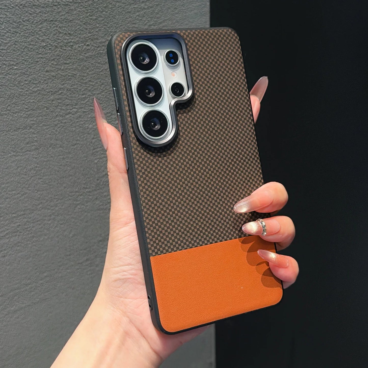 Splicing Leather Fabric Pattern Protection Phone Case For Samsung Galaxy S26 S25 S24 S23 S22 Ultra Matte Hybrid Shockproof Cover
