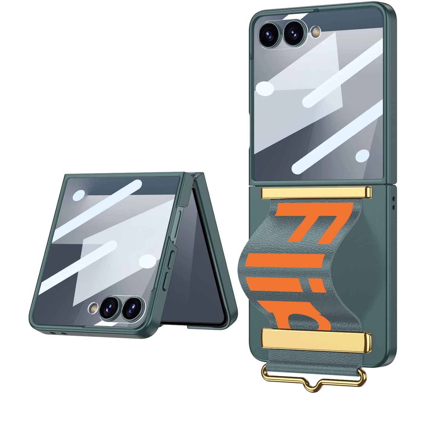 For Samsung Galaxy Z Flip 7 Case Plain Leather Wristband Holder Outer Screen Glass Plastic Matte Cover For Galaxy Z Flip7 Case