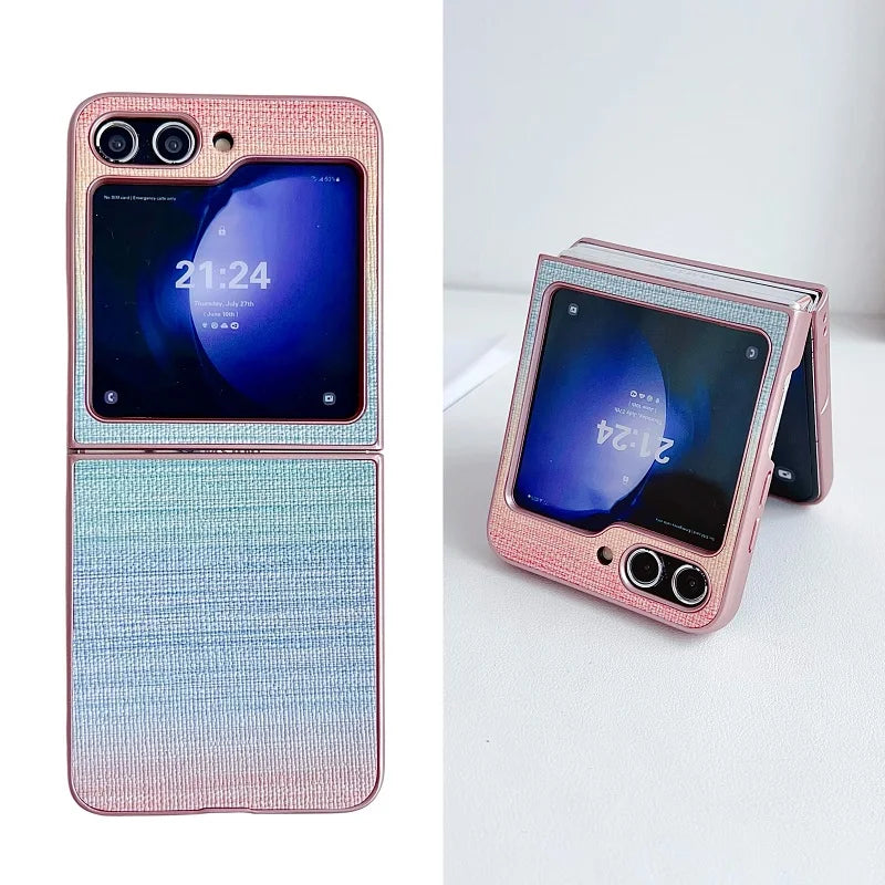 Colorful Leather Grain Case For Samsung Galaxy Z Flip 7 6 5 4 3 ZFlip7 Flip6 Fashion Spray Painting 2-piece Set Protection Cover