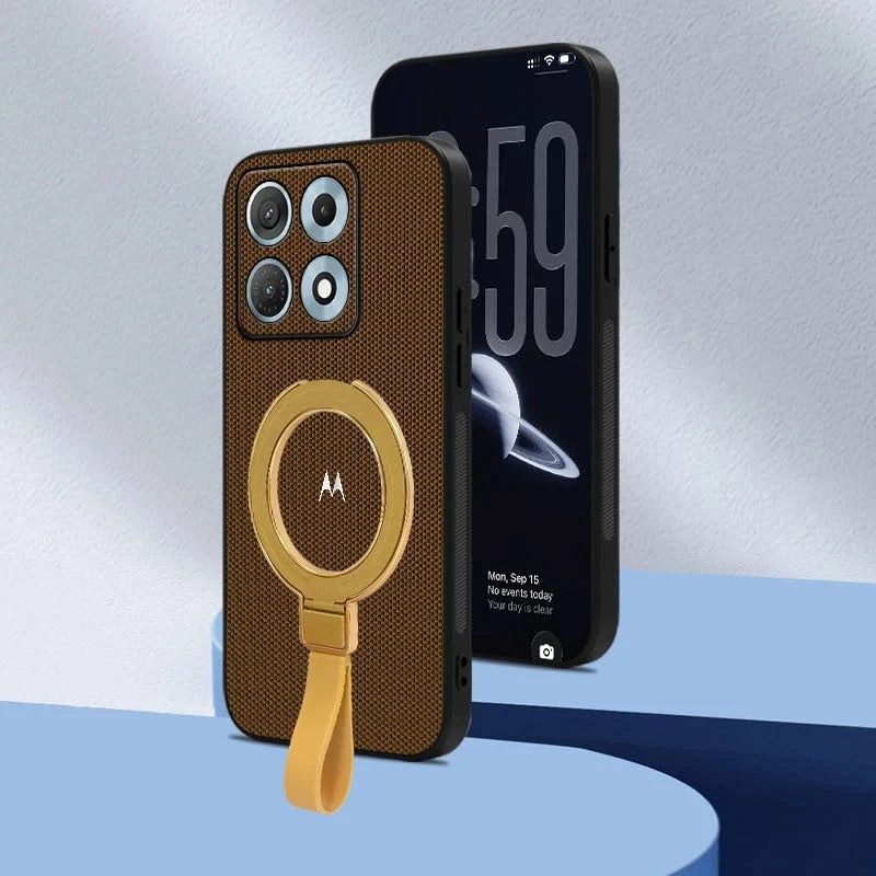 Business Diamond Texture PU Leather Case For Motorola Edge 70 Max Pro 70 Fusion Moto Signature 60 Fusion Rotable Bracket Cover