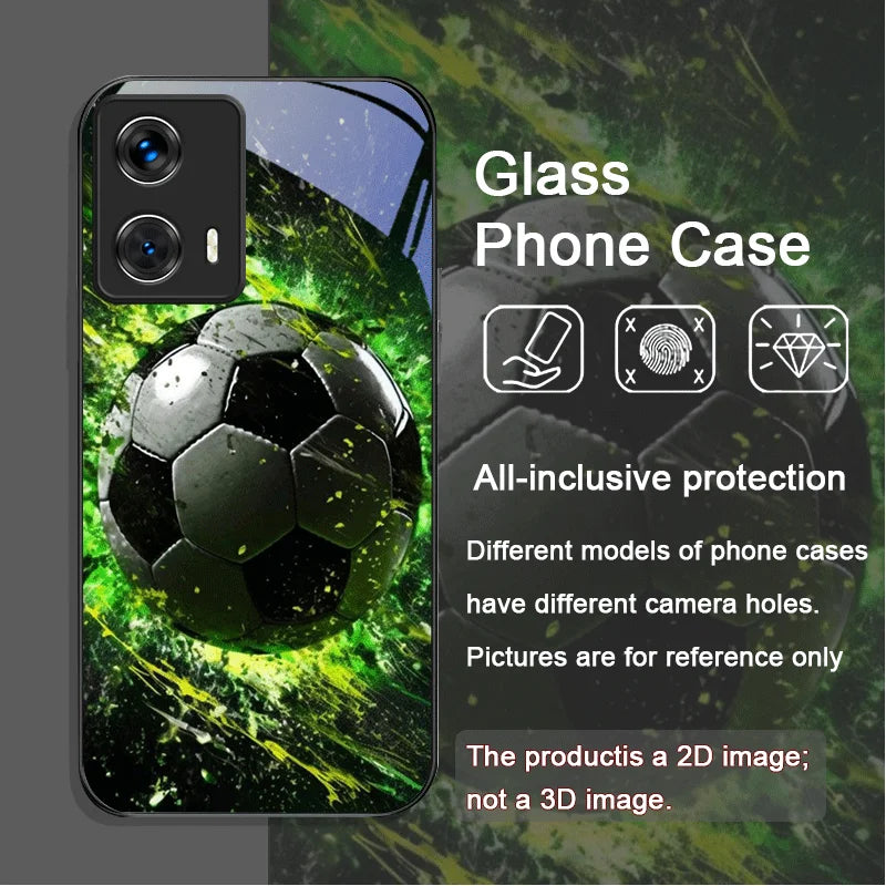 Creative Football Printed Pattern Tempered Glass Phone Case for Motorola Moto Edge 50 Fusion 40 Neo 30 Pro G85 G84 G54 G24 Cover