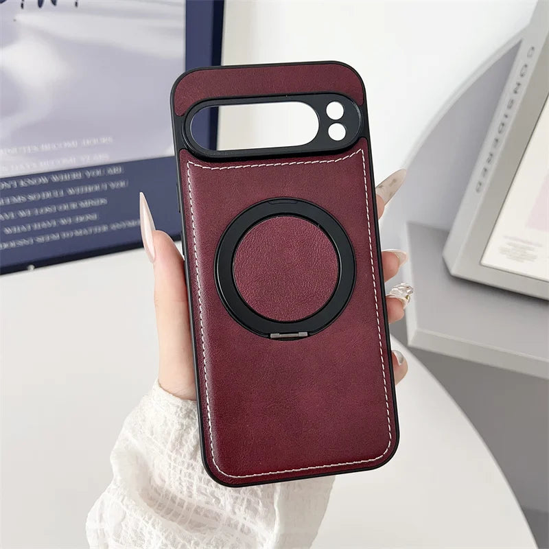 Luxury Leather Rotating Bracket Magnetic For Magsafe Case For Google Pixel 10 9 8 7 6 Pro 5 4 3 XL 3A 4A 5A 6A 7A 8A 9A 5G Cover