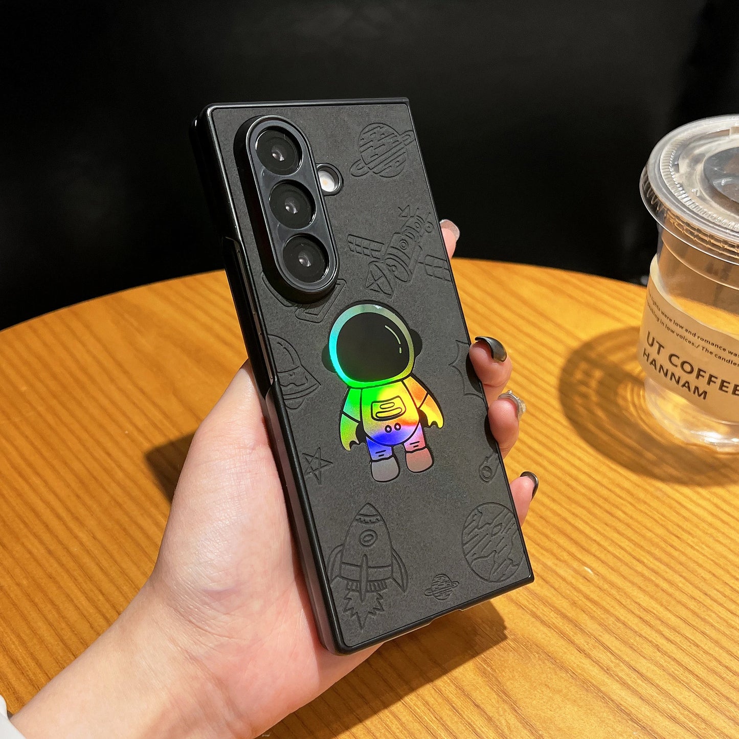Cartoon Astronaut Leather Phone Case For Samsung Galaxy Z Fold 7 6 5 4 Fold7 Fold6 Fold5 Fold4 Shockproof Cover