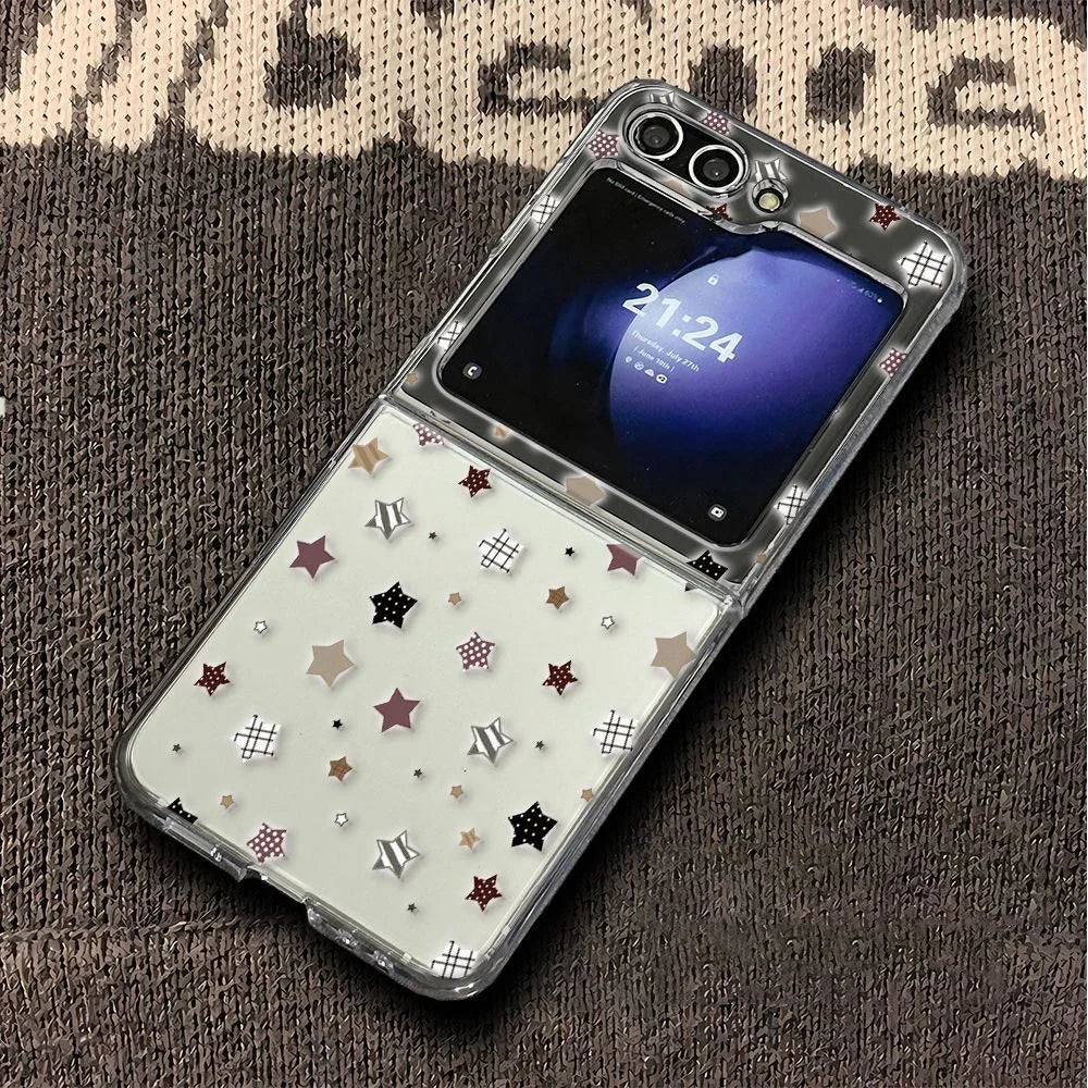 Ins Colorful Stars Print Phone Case For Samsung Galaxy Z Flip 7 6 ZFlip 5 Clear Folding Cover For Samsung ZFlip 7FE 4 3 Shells