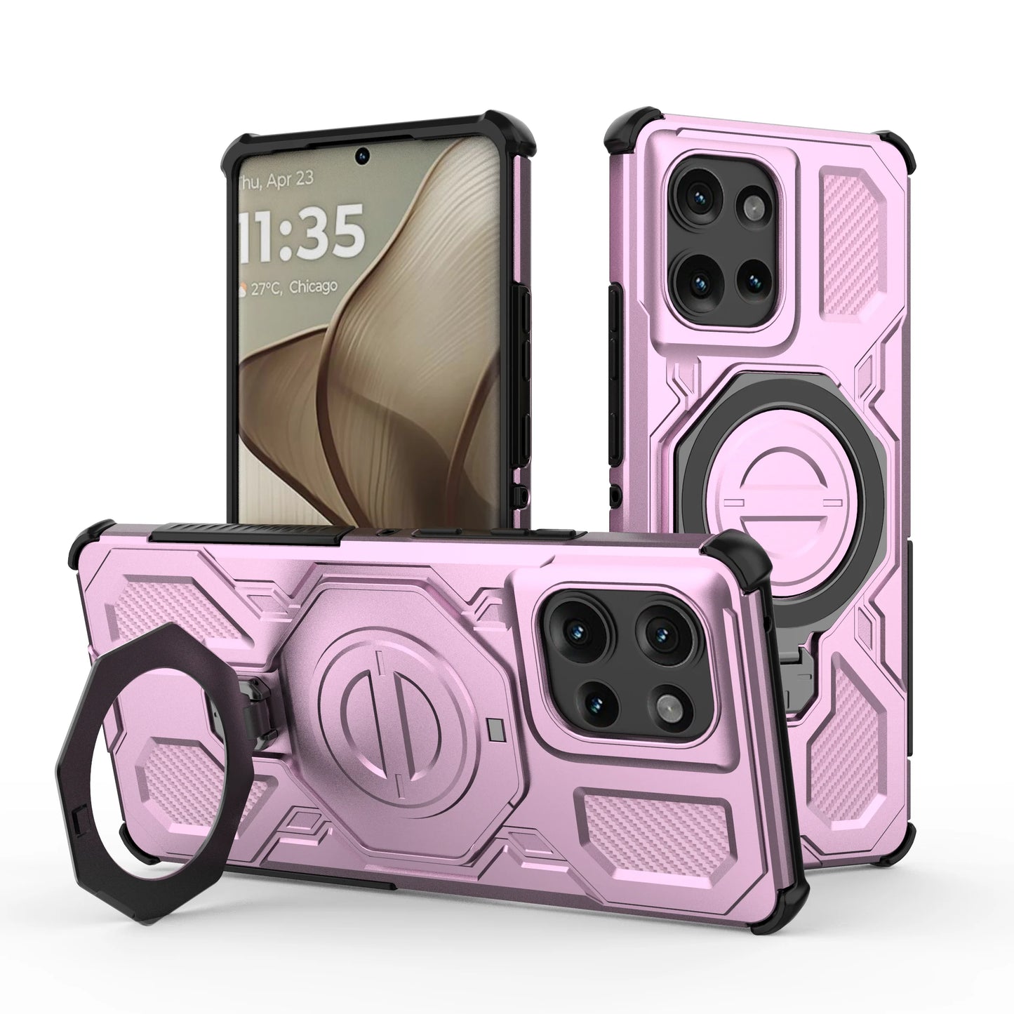 Magnetic Phone Case with Ring Stand Stand for Wireless Charging Motorola Moto Edge 50 Pro 60 Fusion 5G Hard Carbon Case