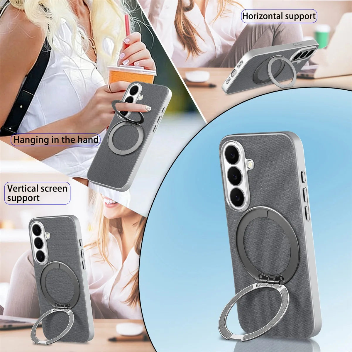 For Magsafe Magnetic Rotating Bracket Phone Case for Samsung Galaxy S26 S25 Ultra Plus S25 Edge S26+ Leather Protective Cover