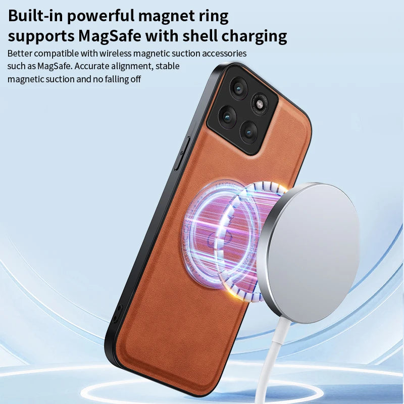 PU Leather Wireless Charging Magnetic Case for Motorola Moto G56 G86 5G Fusion Protective Cover Hard Back Shell Coque