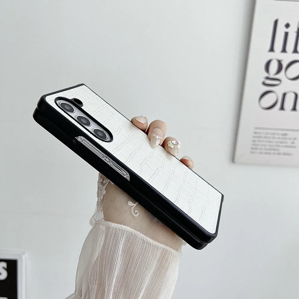 Luxury Business Crocodile Pattern Case For Samsung Galaxy Z Fold 3 4 5 6 Hinge Protector Shockproof Cover For Galaxy Fold5 Fold6