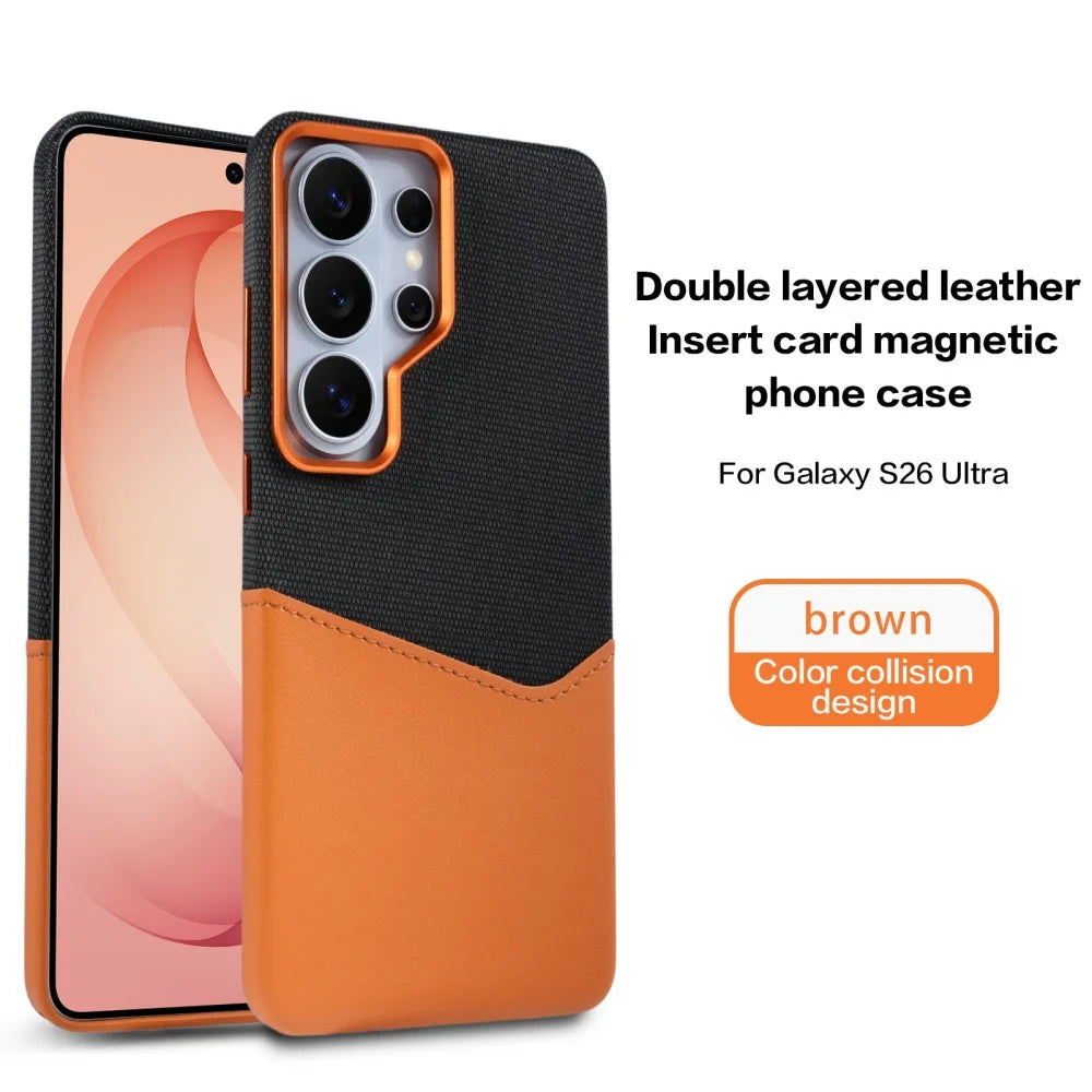 For MagSafe Card Slot Holder Phone Case For Samsung S26Ultra S25 S24 Ultra Linen Leather Magnetic Shockproof Wallet Soft Cover