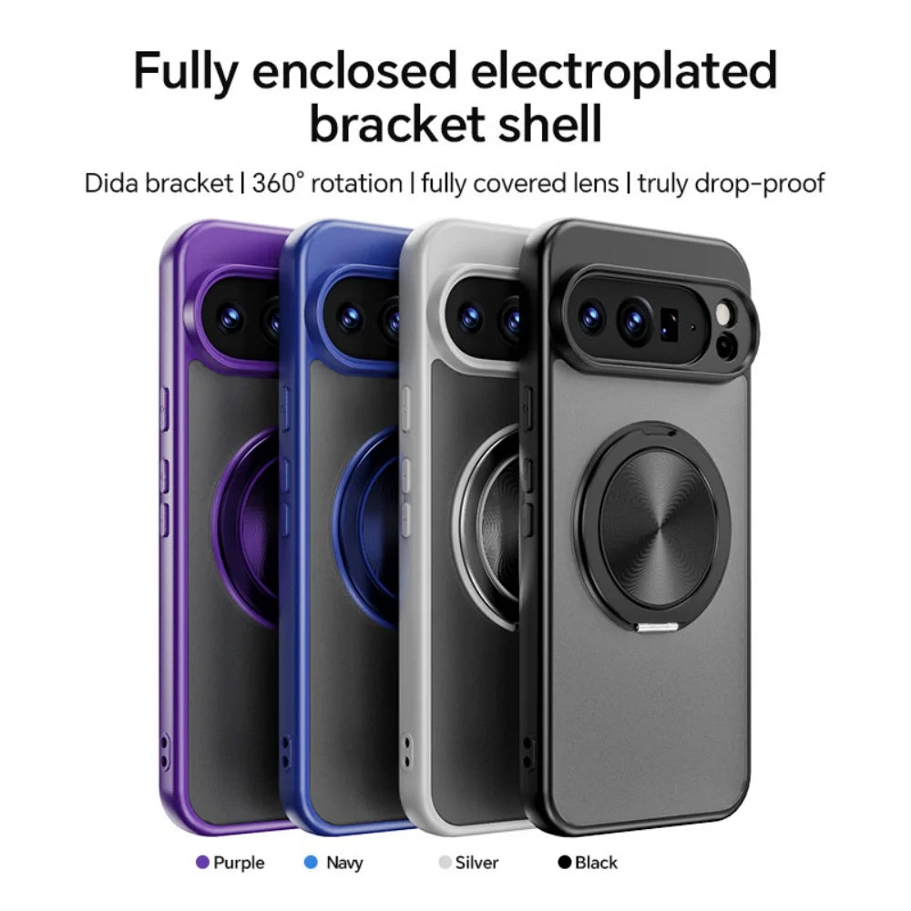Luxury 360 Rotate Bracket Case for Google Pixel 10 Pro XL 9A Slim Matte Translucent Stand Holder PC Shockproof Cover