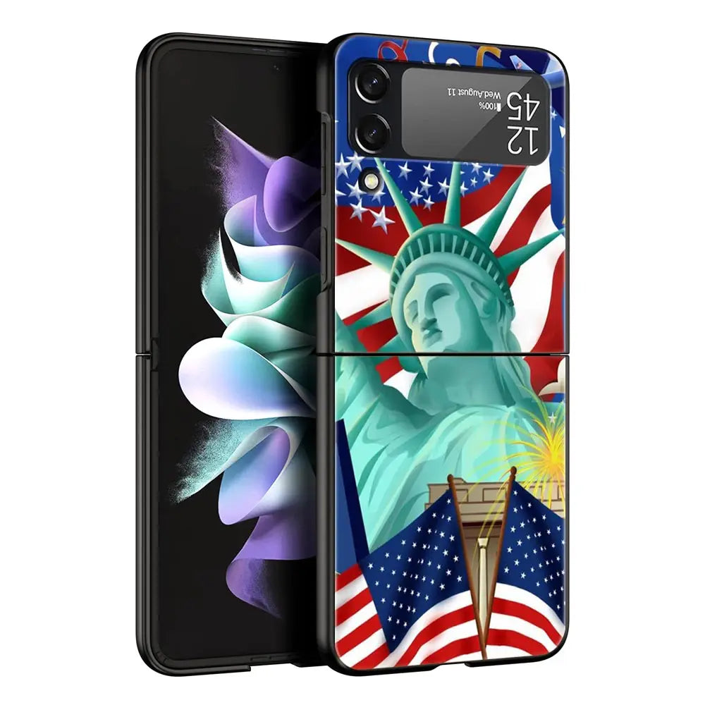 Hard PC Phone Case For Samsung Galaxy Z Flip 7 6 5 4 Black For Galaxy Z Flip 3 Foldable Shockproof American United States Flag