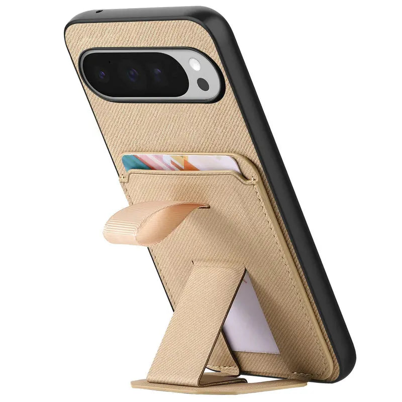 Business Retro Fabric Texture Phone Case for Google Pixel 11 Pro XL 9 10 Pro Foldable Card Slot Kickstand Ring Shockproof Cover