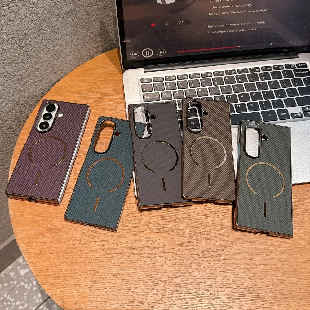For Samsung Galaxy Z Fold 7 Case Hard Carbon fiber Magnetic wireless charging Protective Back Cover For Z Fold 7 6 5 4 3 Shell