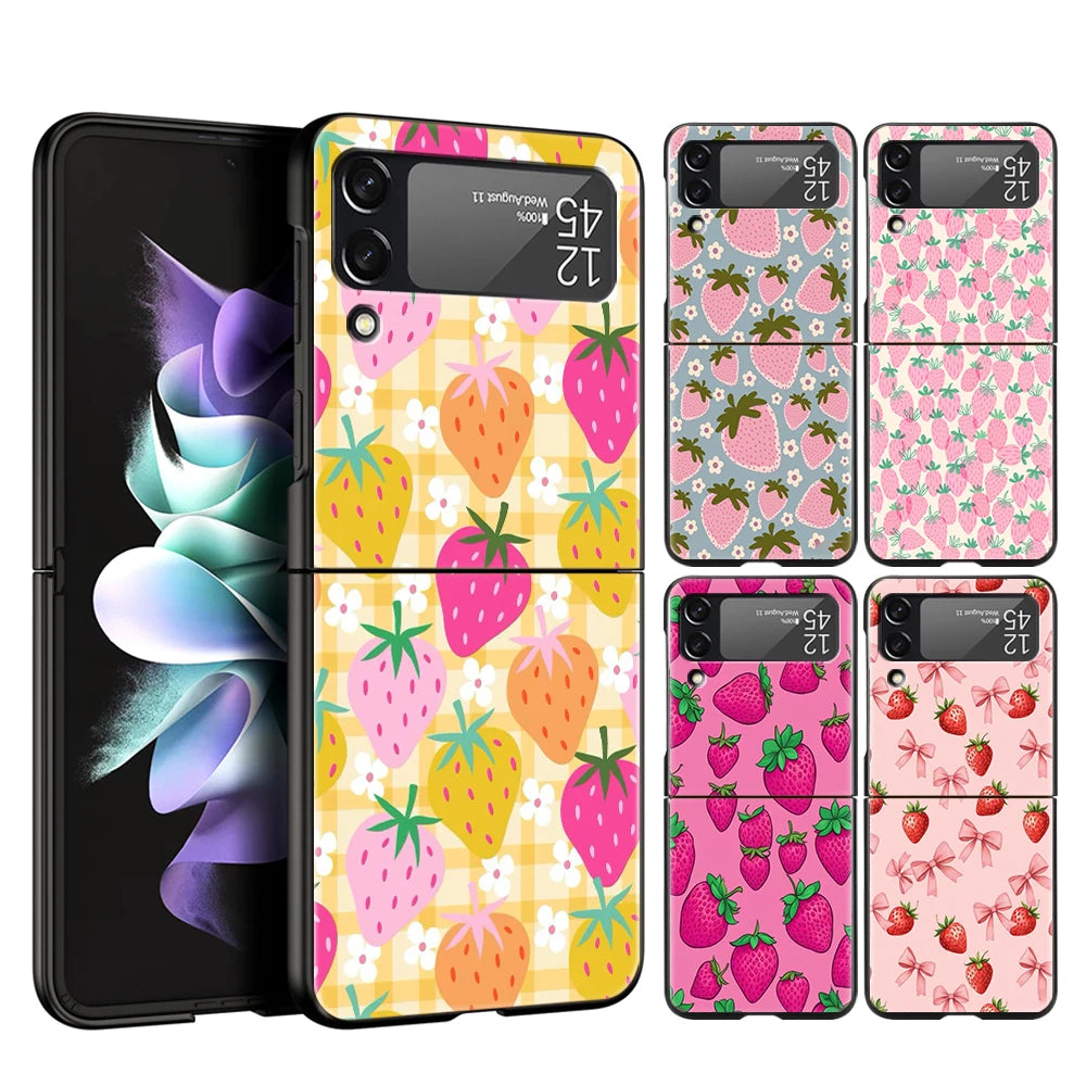 Two White Strawberries Simple Hard PC Phone Case For Samsung Galaxy Z Flip 7 6 5 4 Black Cover For Galaxy Z Flip 3 Foldable Capa