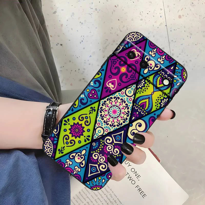Mandala Flowers Beautiful Art For Google Pixel 9 8 7A 7 6A 6 5A 5 4 4A XL 5G Black Silicon Shockproof Shell Back Phone Case