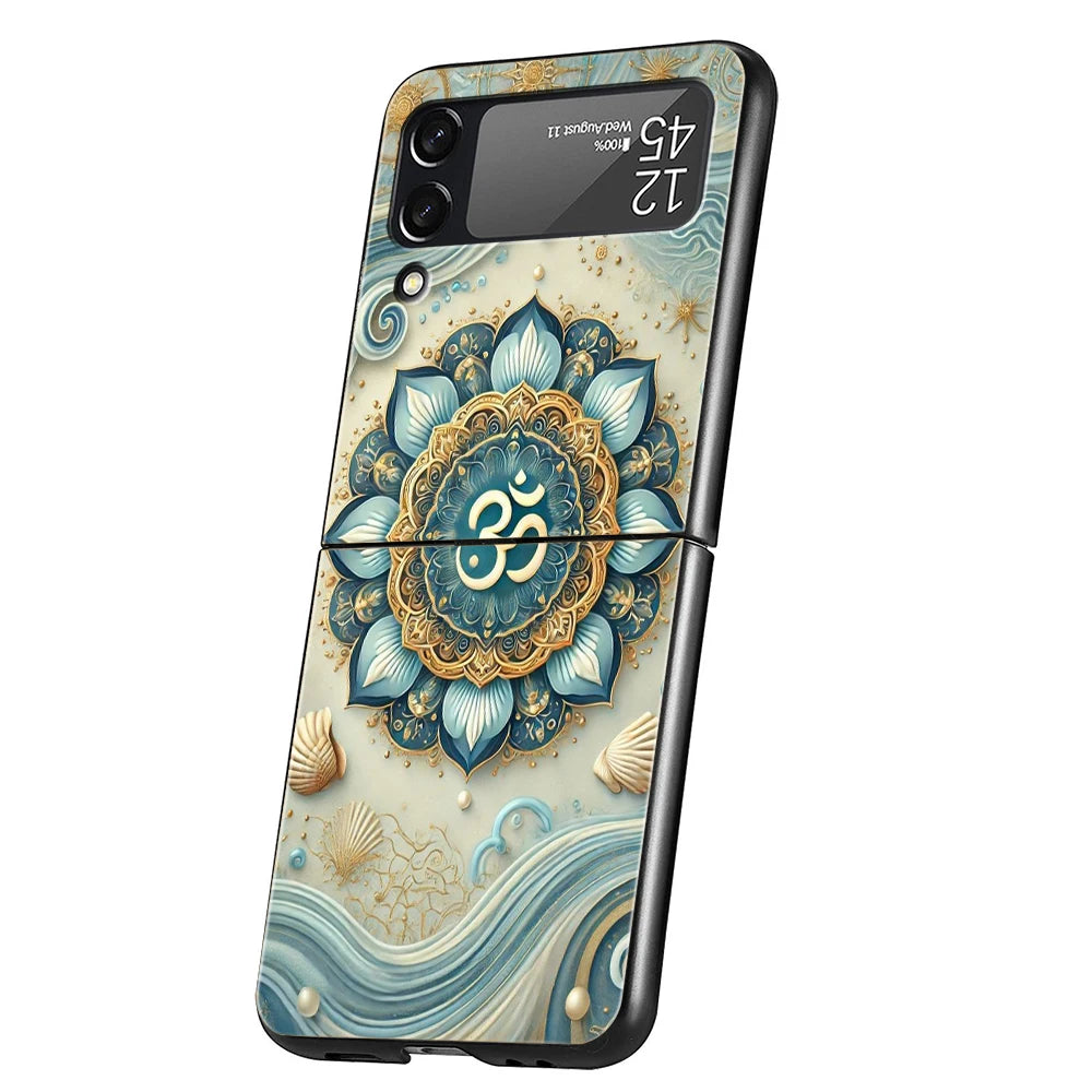 Indian Pattern Mandala Hard PC Phone Case For Samsung Galaxy Z Flip 7 6 5 4 Black Cover For Galaxy Z Flip 3 Foldable Capas Coque