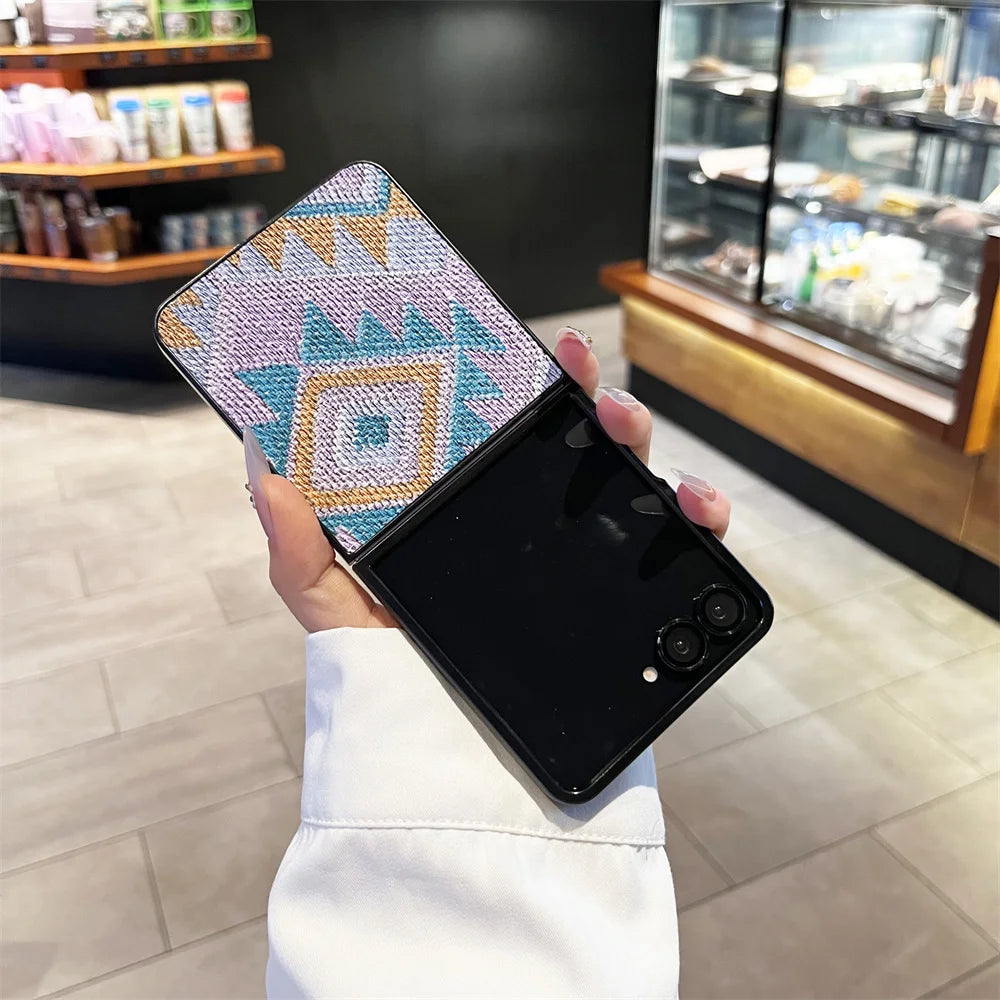 Ins Plaid Leather Fashion Phone case for Samsung Galaxy Z Flip 7 6 5 Flip 6 5 Flip 5 4 3 Cover Korean Cute Shockproof Funda Capa