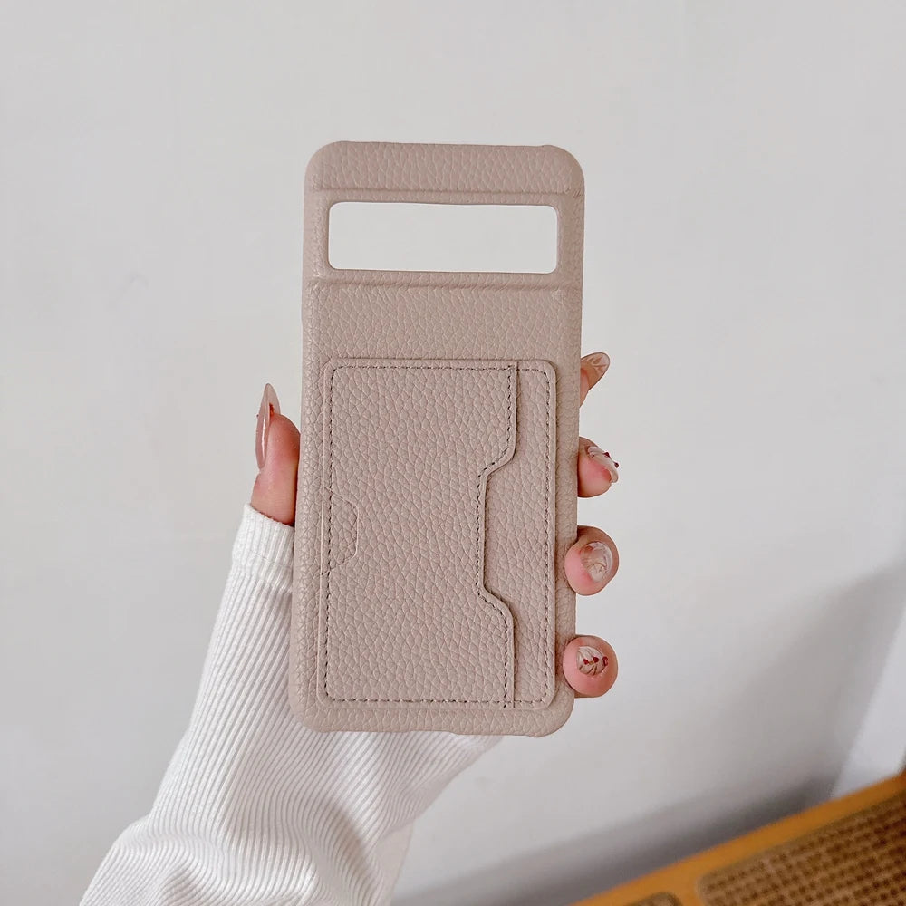 W Shape Card Slot Leather Case For Google Pixel 9 10 Pro XL 6 6A 7 7A 8 8A 9A Litchi Pattern PU Hard Back Cover