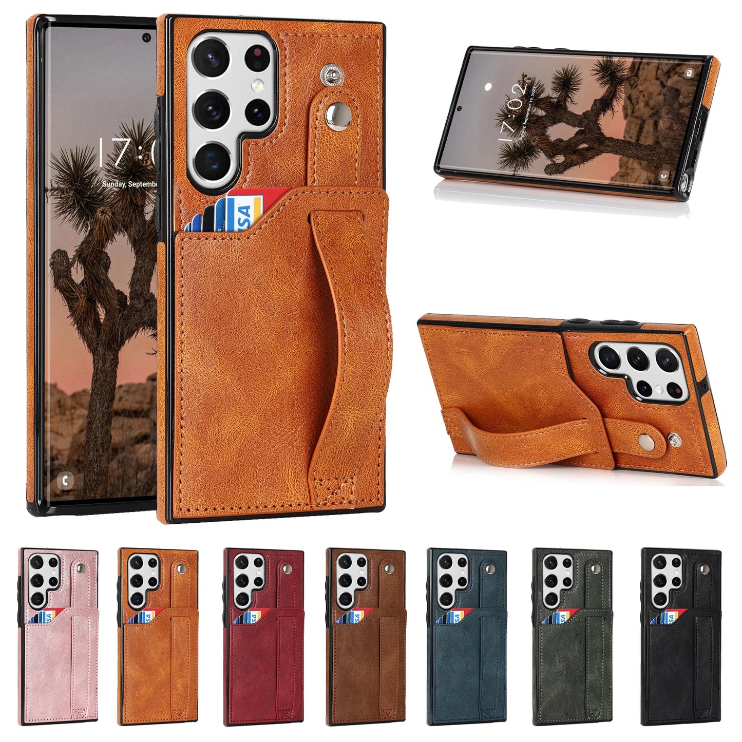 Luxury Wrist Strap Leather Wallet Case For Samsung Galaxy S23 S24 S25 Plus S22 Ultra Stand Cover