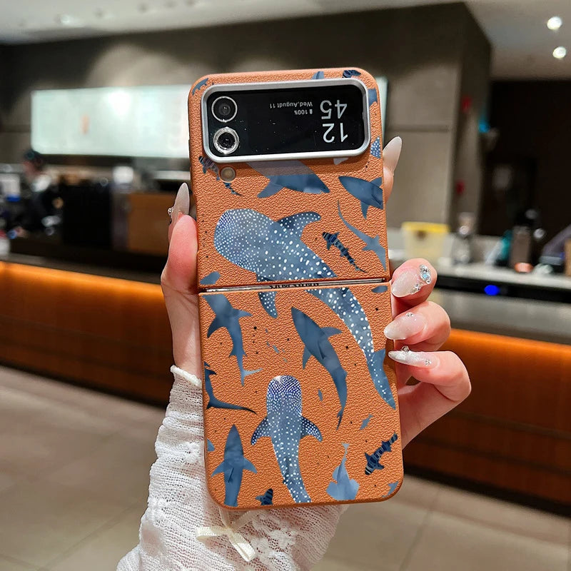 Sea Turtle Whale Phone Case For Samsung Z Flip7 Flip6 Flip5 Shockproof Folding TPU Soft Cover For Samsung Galaxy Z Flip 7 6 4 3