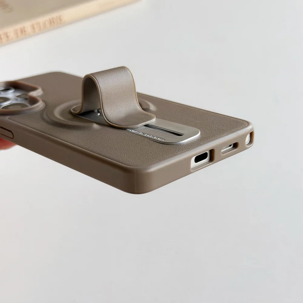 PU Leather Ring Adjustable Bracket Magnetic Case For Samsung Galaxy S26 S25 S24 Ultra Plus S26+ S26 for Magsafe Shockproof Cover