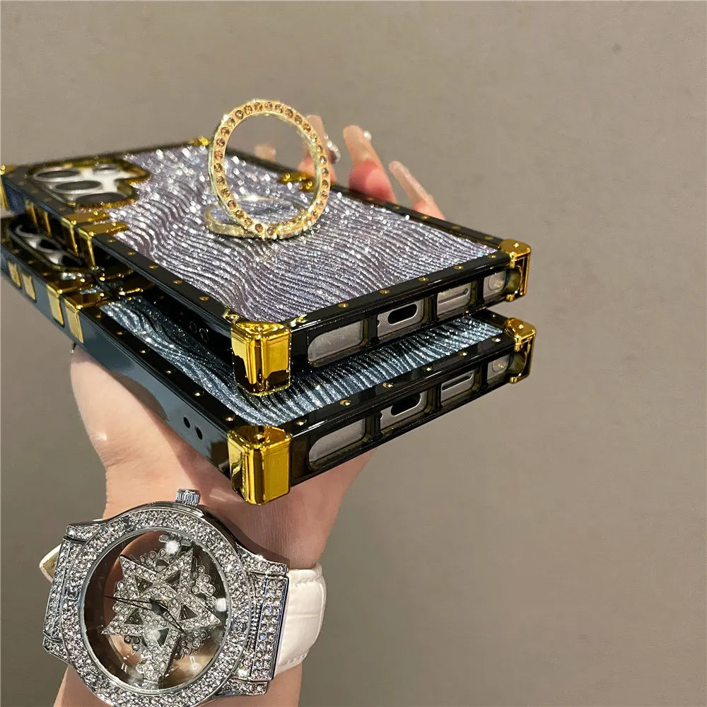 Luxury Ring Stand Case For Samsung Galaxy S25 Edge S24 S23 Ultra S24FE S25Plus Bracket Bling Cover Fundas