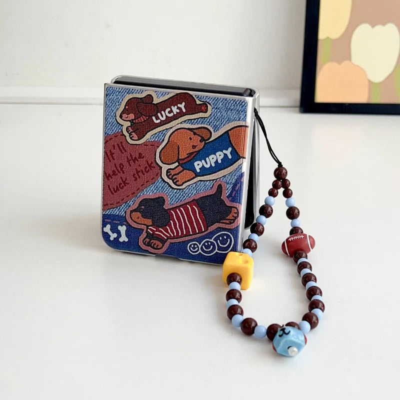Luck Puppy Pattern Phone Case for MOTO Razr 50 40Ultra Motorola 50Ultra Cute Cartoon Back Cover with Beaded Bracelets Funda Case