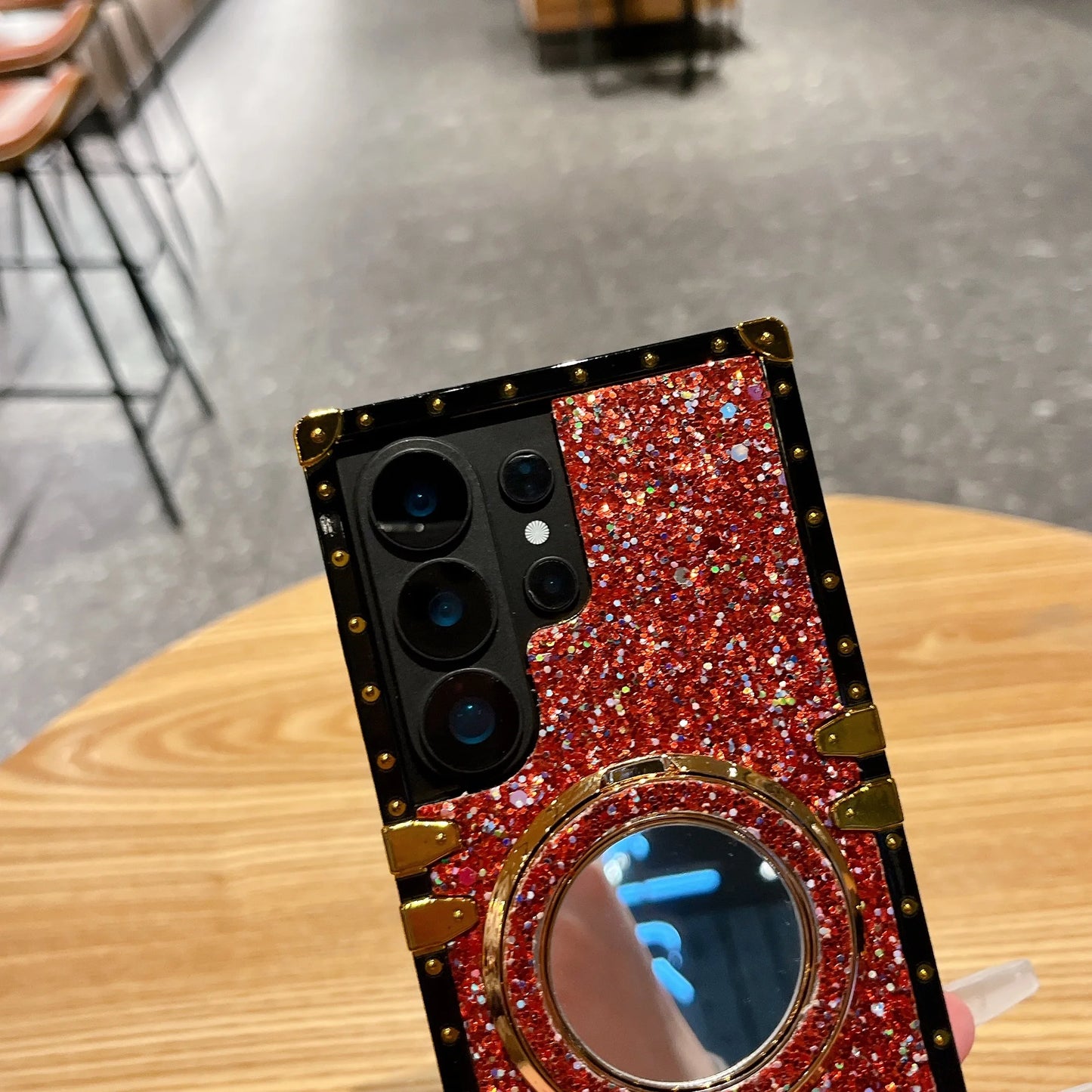 High-End Glitter Makeup Mirror Stand Magnetic Phone Case for Samsung S26 Ultra S25 plus S24FE S23 S22 Protective Cover