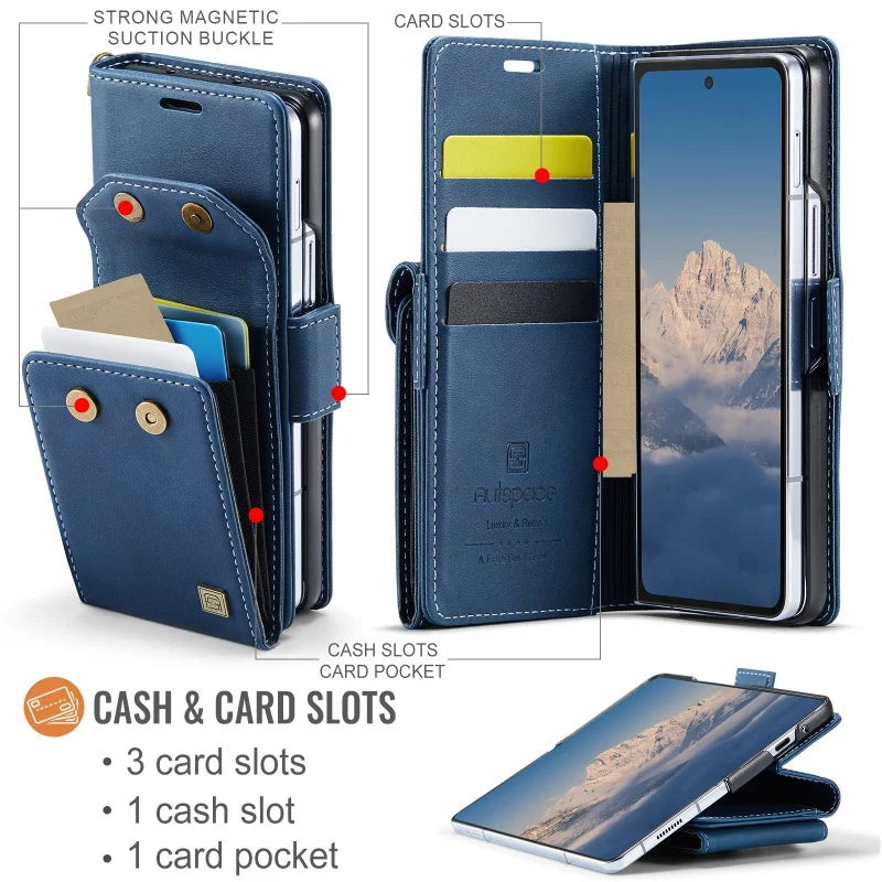 Wrist Strap Leather Wallet Phone Case for Samsung Galaxy Z Fold 8 Ultra 7 6 5 Fold8 Fold7 Fold6 Cards Holder Funda Cover Hoseje